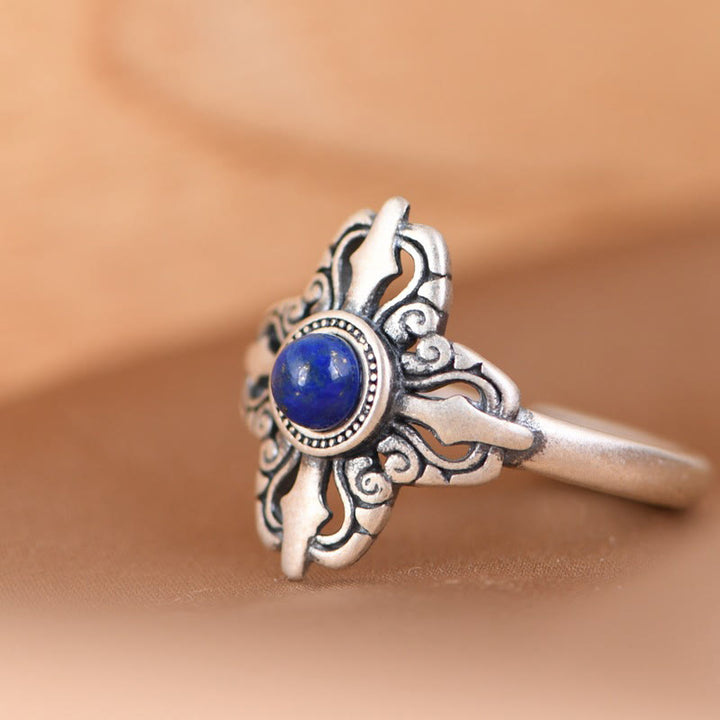 Anillo ajustable con lazurita natural tibetana de plata de ley 925 y Buddha Stones - image 2