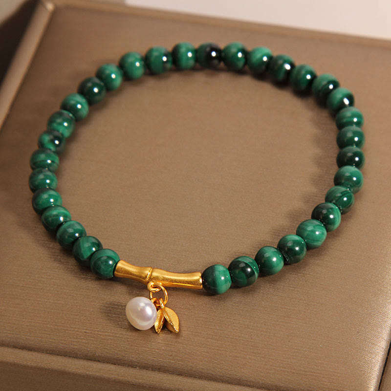 Pulsera antiansiedad de bambú de la suerte con perlas de malaquita natural de Buddha Stones - image 2