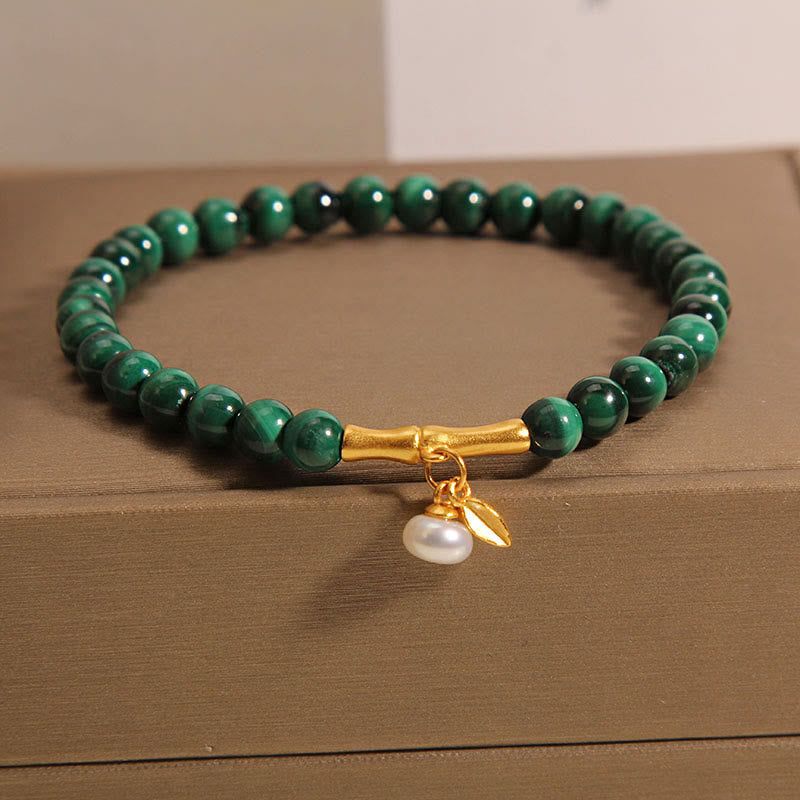 Pulsera antiansiedad de bambú de la suerte con perlas de malaquita natural de Buddha Stones - image 3