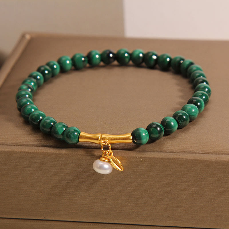 Pulsera antiansiedad de bambú de la suerte con perlas de malaquita natural de Buddha Stones - Malaquita de 5 mm (circunferencia de la muñeca: 14-15 cm) - image 0