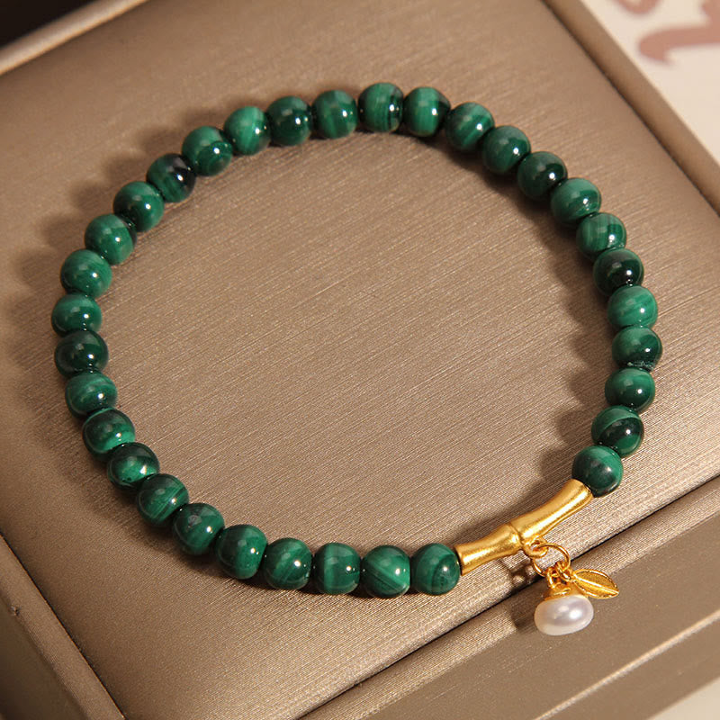Pulsera antiansiedad de bambú de la suerte con perlas de malaquita natural de Buddha Stones - image 4