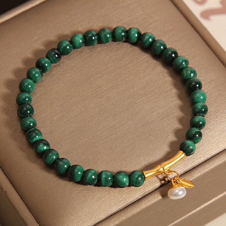 Pulsera antiansiedad de bambú de la suerte con perlas de malaquita natural de Buddha Stones - image 4