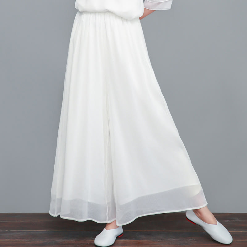 Vestido midi Cheongsam de gasa con bordado de Buddha Stones , pantalones de pierna ancha, ropa de práctica Zen de meditación - Solo pantalones blancos - US8-10，UK/AU12-14，EU40-42 (2XL) - image 16