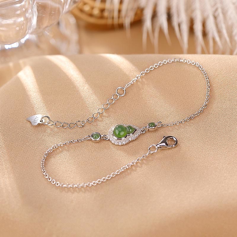 Juego de anillos y pulsera de la suerte con forma de calabaza de jade cian hetiano natural chapado en plata de ley 925 con Buddha Stones - Plata de ley 925 - Pulsera (circunferencia de muñeca 14-16 cm) - image 10