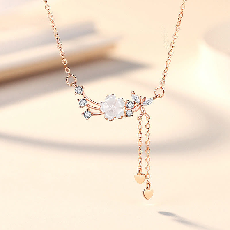 Juego de pendientes con colgante de collar de amor de mariposa y flor de plata de ley 925 con Buddha Stones - Collar de oro rosa - image 6