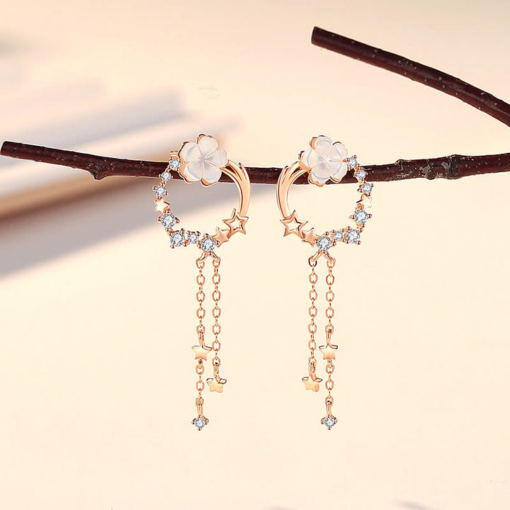 Juego de pendientes con colgante de collar de amor de mariposa y flor de plata de ley 925 con Buddha Stones - Pendientes de oro rosa (postes de plata de ley 925) - image 8