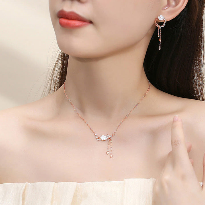 Juego de pendientes con colgante de collar de amor de mariposa y flor de plata de ley 925 con Buddha Stones - image 3