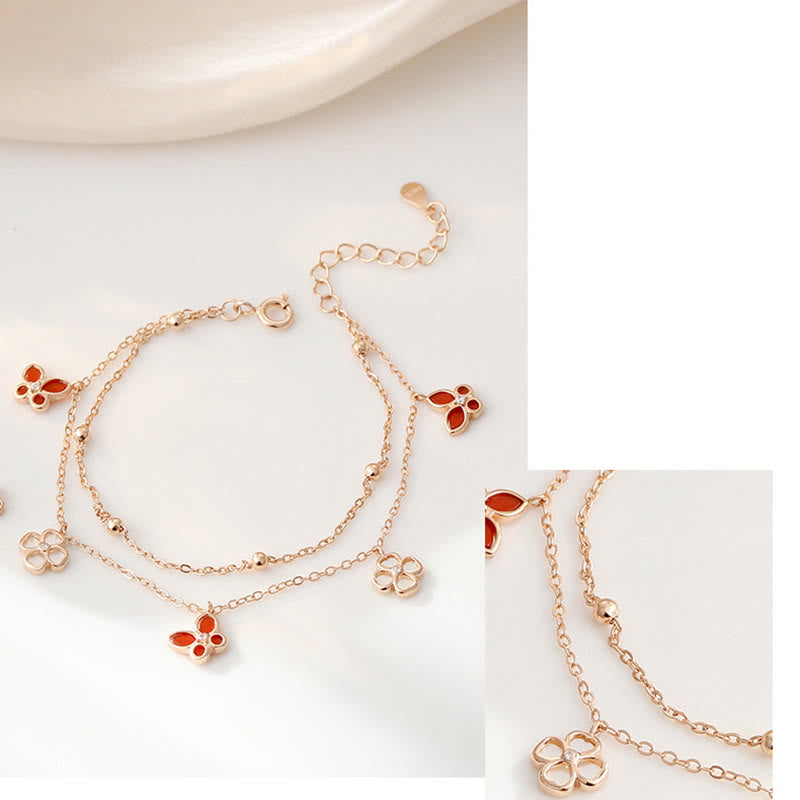 Buddha Stones de Plata de Ley 925, ágata roja, piedra Tridacna, mariposa, trébol de cuatro hojas, pulsera tranquila, conjunto de colgante - image 5