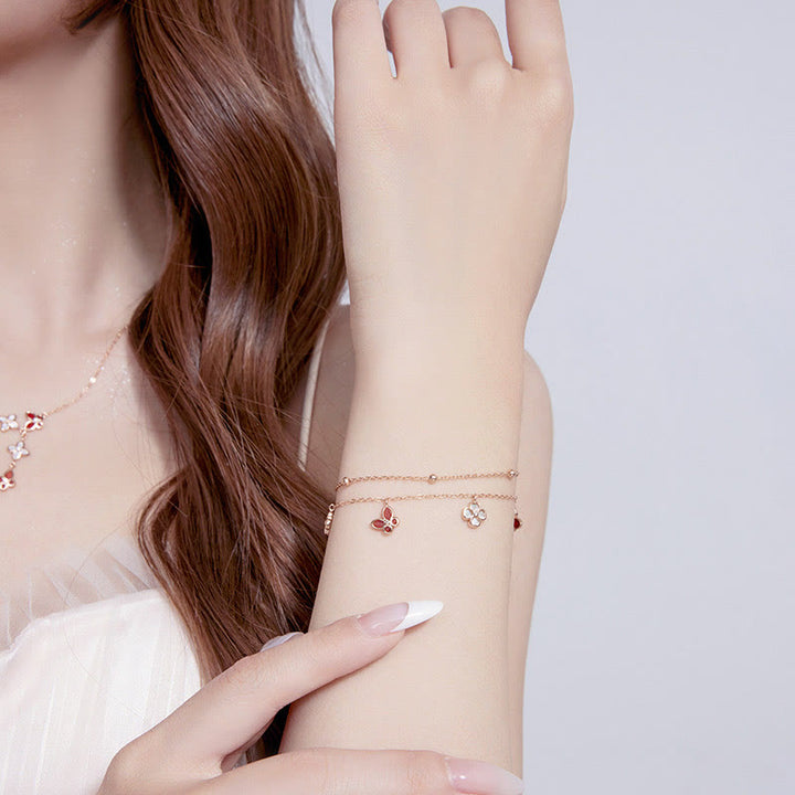 Buddha Stones de Plata de Ley 925, ágata roja, piedra Tridacna, mariposa, trébol de cuatro hojas, pulsera tranquila, conjunto de colgante - image 6