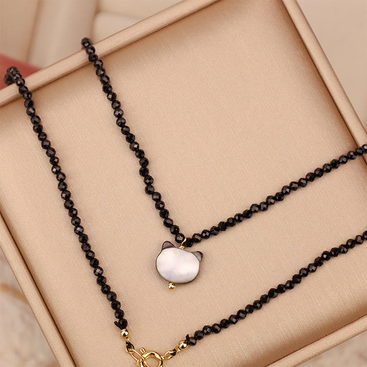 Collar de gargantilla con diseño de gato lindo de espinela negra con Buddha Stones - image 12