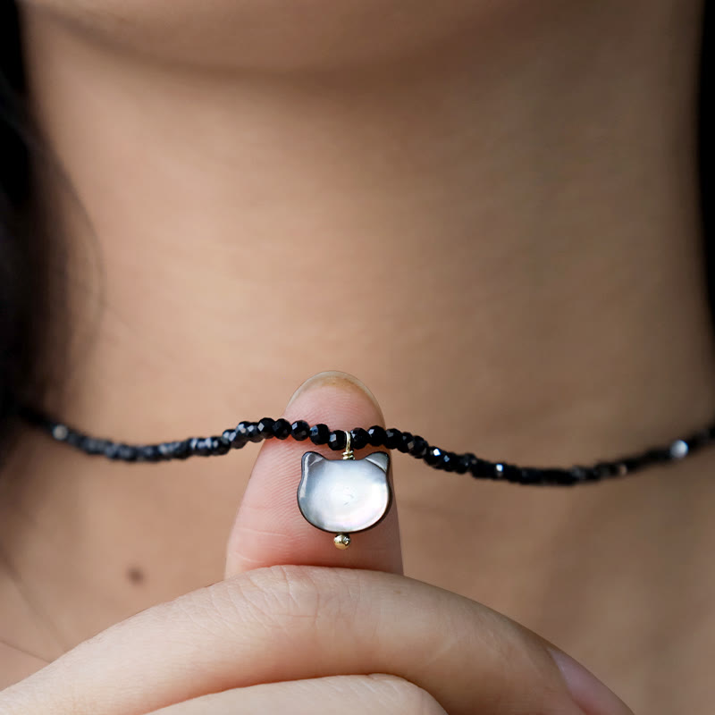 Collar de gargantilla con diseño de gato lindo de espinela negra con Buddha Stones - image 10