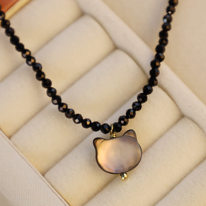 Collar de gargantilla con diseño de gato lindo de espinela negra con Buddha Stones - image 1