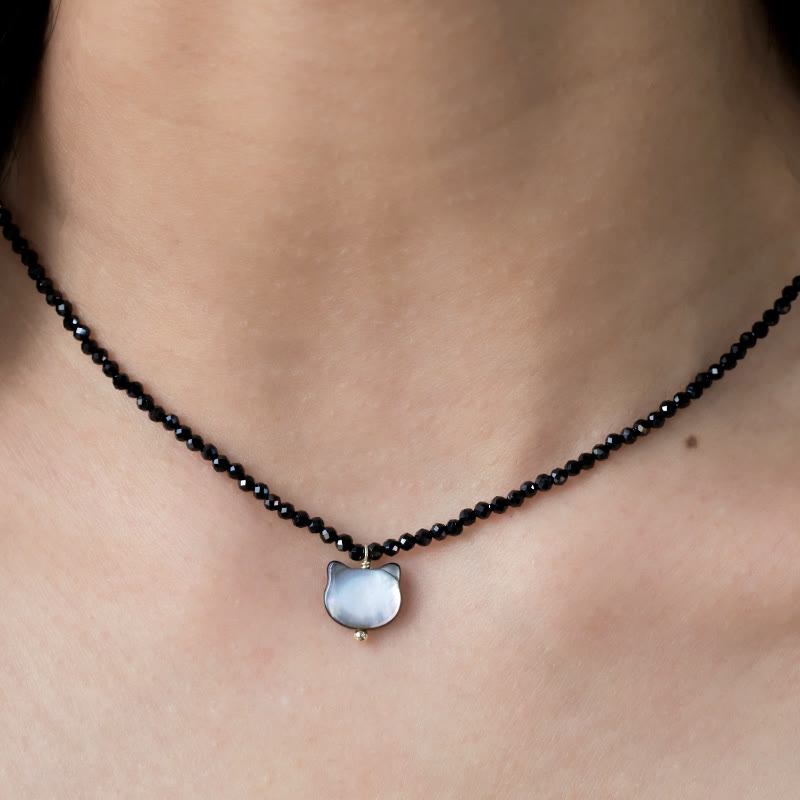 Collar de gargantilla con diseño de gato lindo de espinela negra con Buddha Stones - image 9
