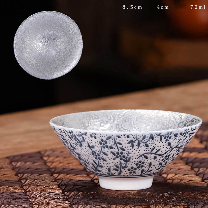 Tazas de té de cerámica de plata dorada con diseño del Tíbet y Buddha Stones , tazas de té de Kung Fu, 55ml