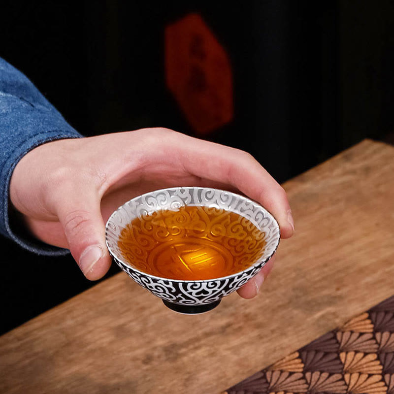 Tazas de té de cerámica de plata dorada con diseño del Tíbet y Buddha Stones , tazas de té de Kung Fu, 55ml
