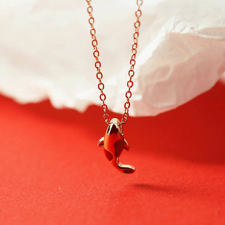 Juego de pendientes y pulsera de cuerda roja con colgante de collar de pez Koi de cobre con Buddha Stones - Collar - image 9