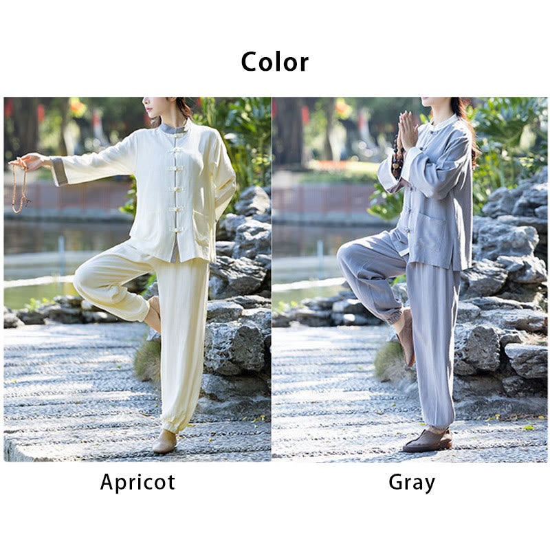 Conjunto de 2 piezas de camisa de manga larga con botones de rana y pantalones de meditación Zen Tai Chi, ropa de lino y algodón para mujer - image 13