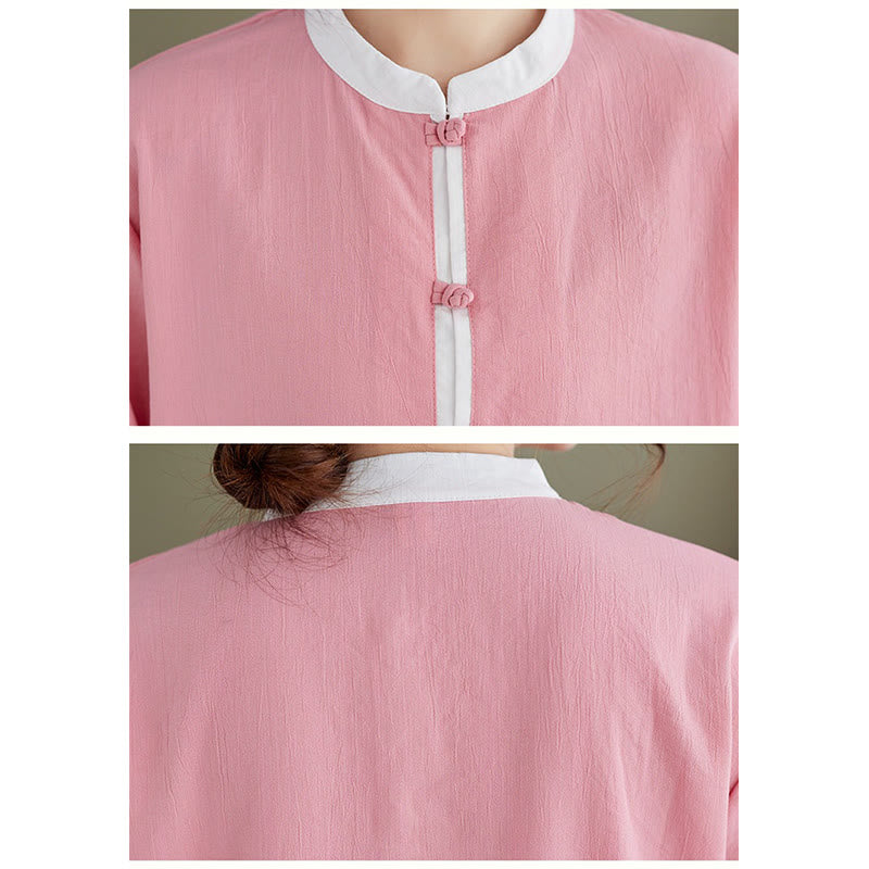 Conjunto de ropa de lino y algodón para mujer, camisa de manga larga Vintage, Top, pantalones, meditación Zen, Tai Chi, Buddha Stones