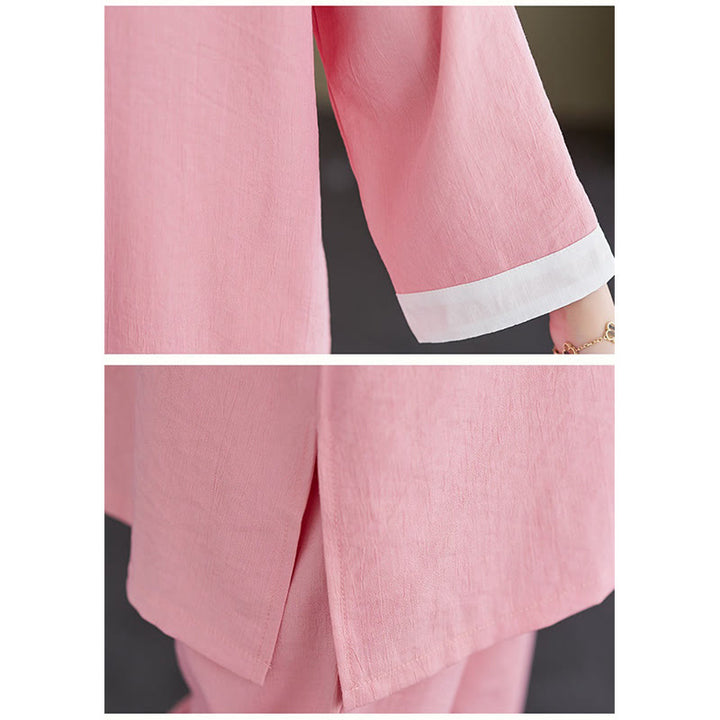 Conjunto de ropa de lino y algodón para mujer, camisa de manga larga Vintage, Top, pantalones, meditación Zen, Tai Chi, Buddha Stones