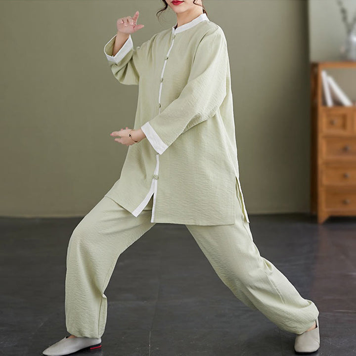 Conjunto de ropa de lino y algodón para mujer, camisa de manga larga Vintage, Top, pantalones, meditación Zen, Tai Chi, Buddha Stones