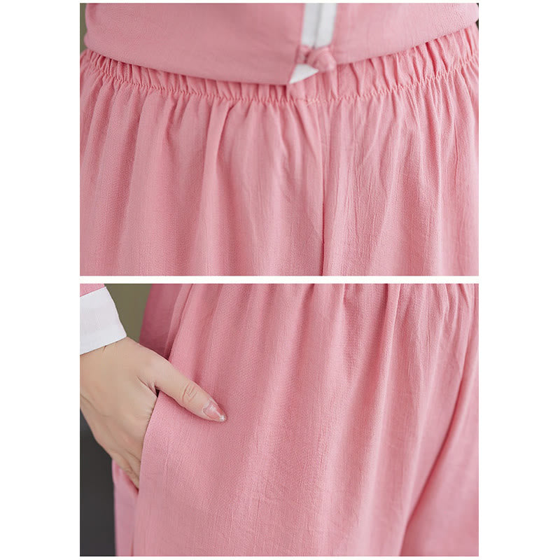 Conjunto de ropa de lino y algodón para mujer, camisa de manga larga Vintage, Top, pantalones, meditación Zen, Tai Chi, Buddha Stones