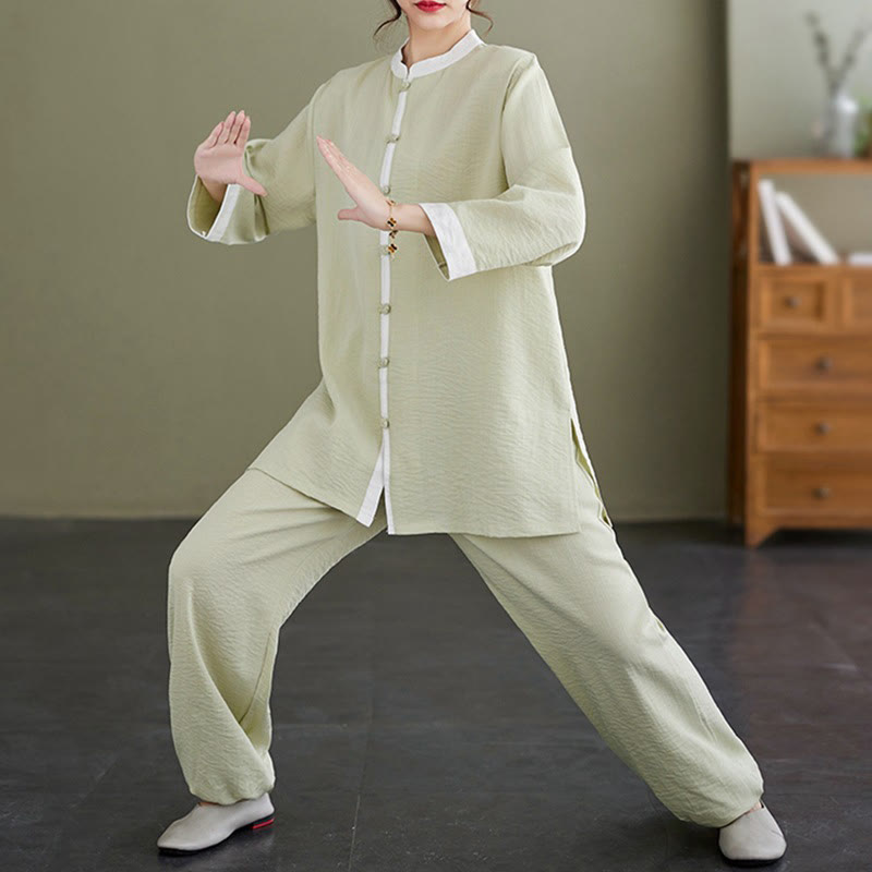 Conjunto de ropa de lino y algodón para mujer, camisa de manga larga Vintage, Top, pantalones, meditación Zen, Tai Chi, Buddha Stones