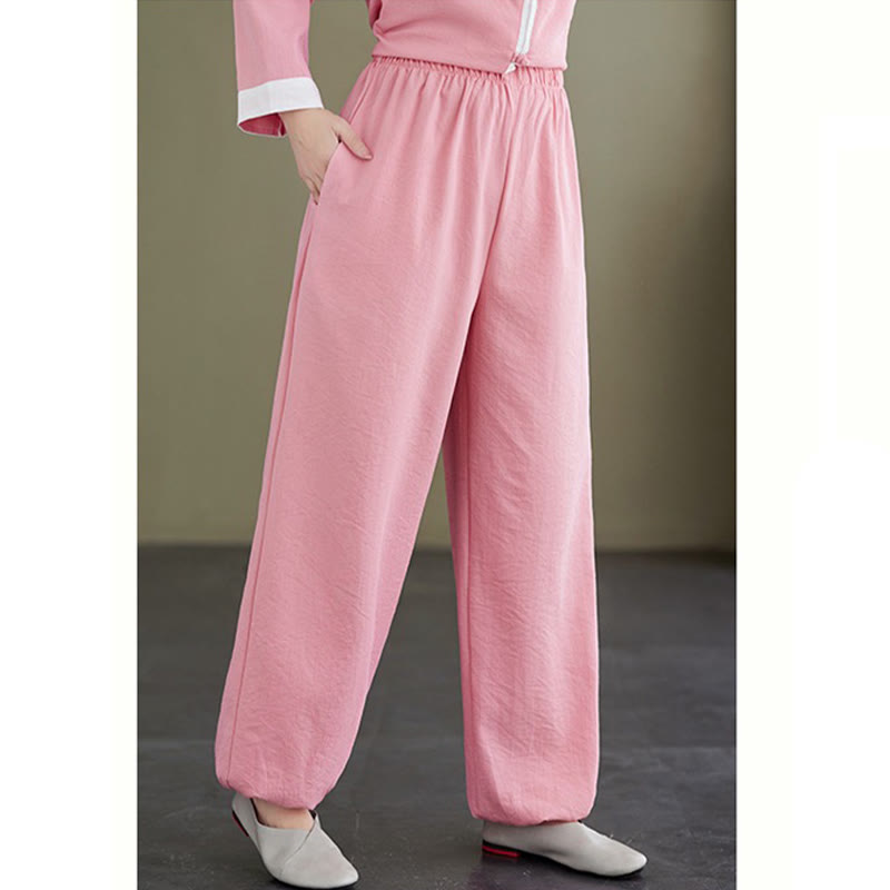 Conjunto de ropa de lino y algodón para mujer, camisa de manga larga Vintage, Top, pantalones, meditación Zen, Tai Chi, Buddha Stones