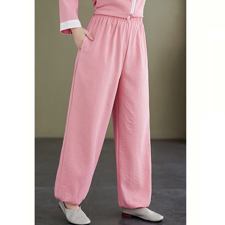 Conjunto de ropa de lino y algodón para mujer, camisa de manga larga Vintage, Top, pantalones, meditación Zen, Tai Chi, Buddha Stones