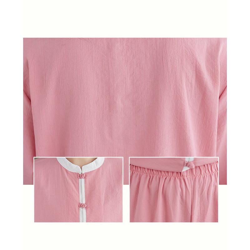 Conjunto de ropa de lino y algodón para mujer, camisa de manga larga Vintage, Top, pantalones, meditación Zen, Tai Chi, Buddha Stones