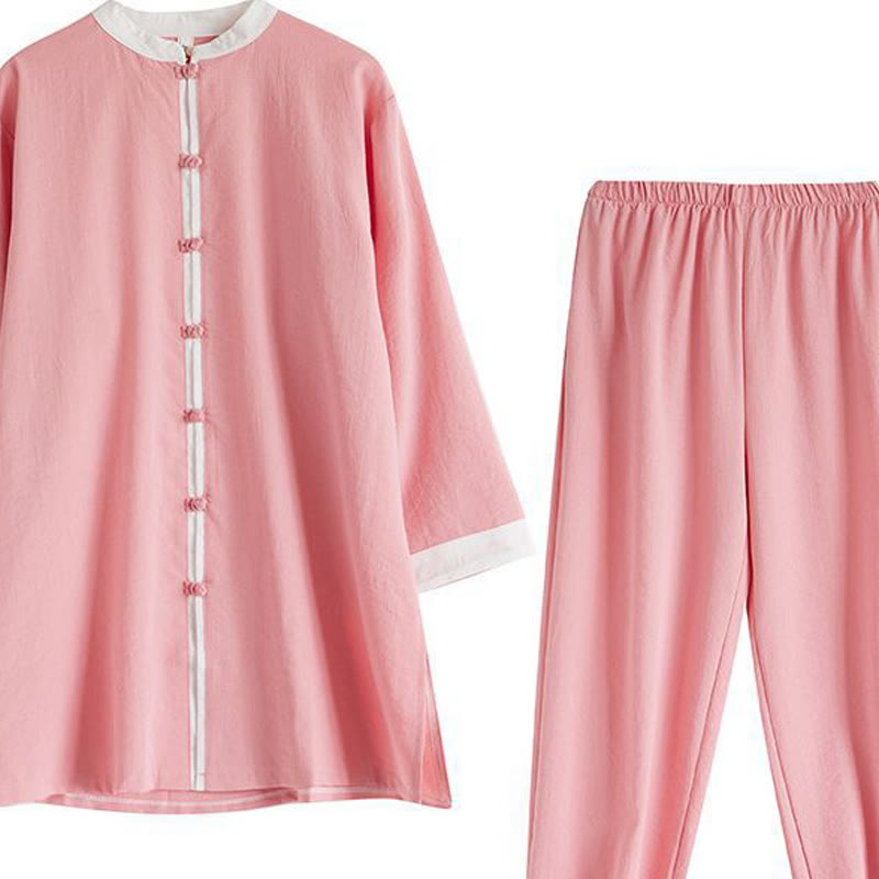 Conjunto de ropa de lino y algodón para mujer, camisa de manga larga Vintage, Top, pantalones, meditación Zen, Tai Chi, Buddha Stones
