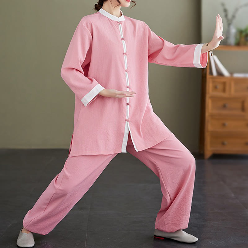 Conjunto de ropa de lino y algodón para mujer, camisa de manga larga Vintage, Top, pantalones, meditación Zen, Tai Chi, Buddha Stones