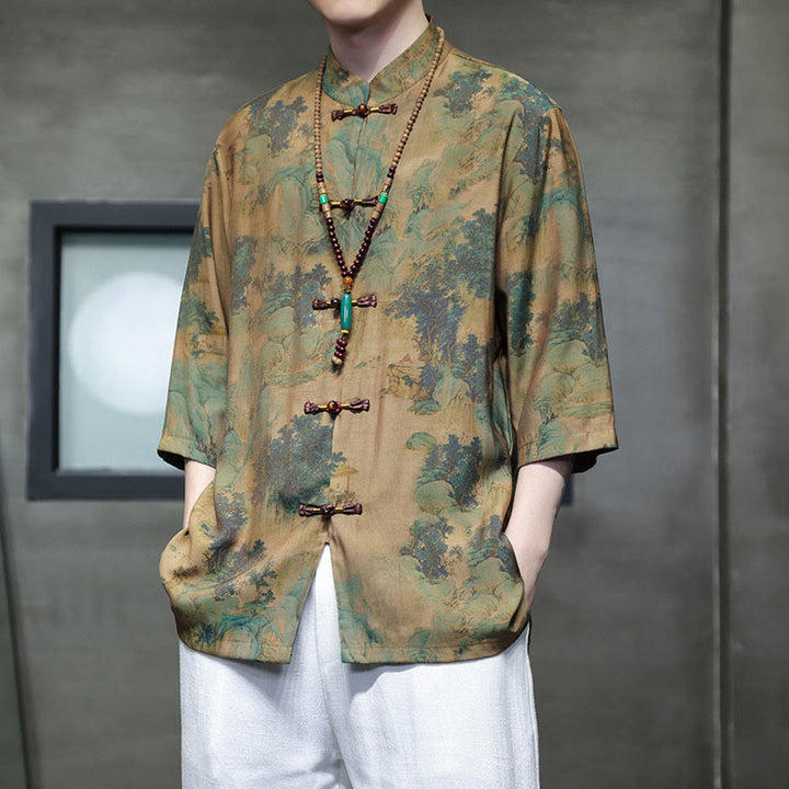 Camiseta de hombre con diseño de dragón chino y paisaje de Buddha Stones , camiseta de manga tres cuartos china - image 8