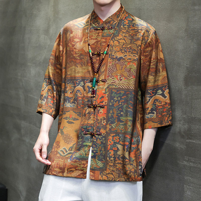 Camiseta de hombre con diseño de dragón chino y paisaje de Buddha Stones , camiseta de manga tres cuartos china - image 16