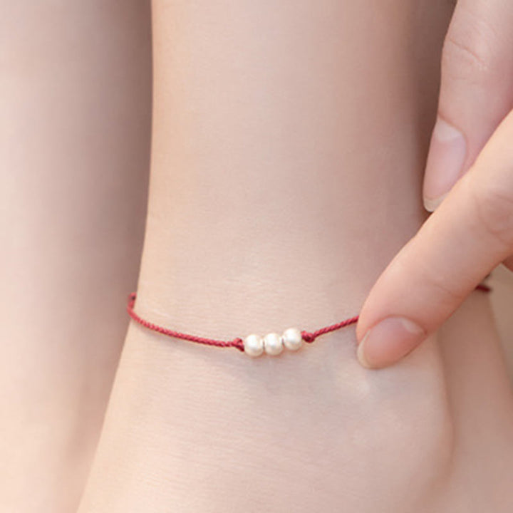Pulsera tobillera de hilo de protección con tres cuentas de plata de ley 925 con Buddha Stones - image 12