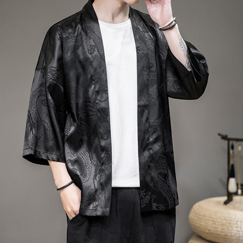 Buddha Stones Dragón Chino Chaqueta Frontal Abierta Kimono para Hombre - image 11