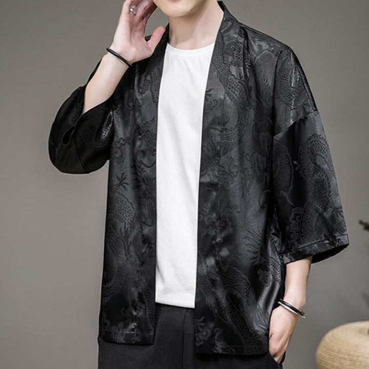 Buddha Stones Dragón Chino Chaqueta Frontal Abierta Kimono para Hombre - image 9