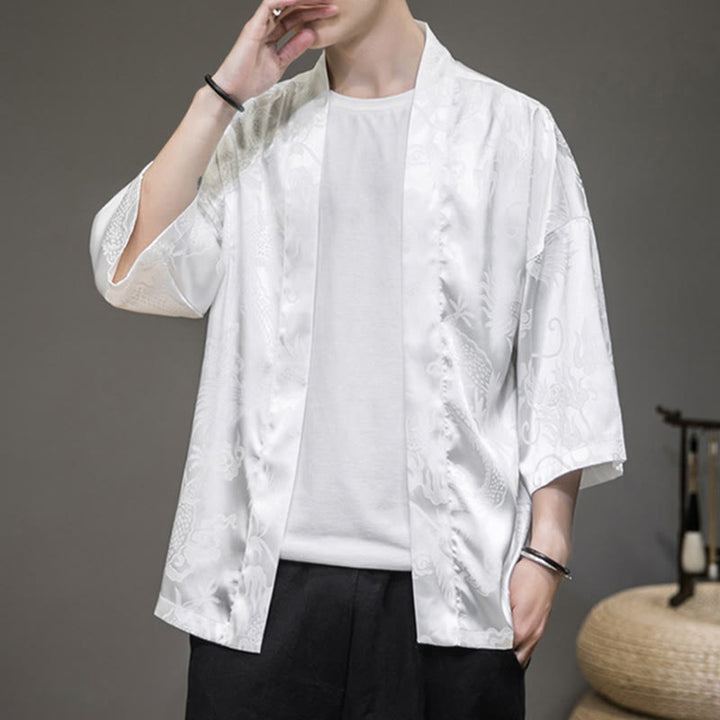 Buddha Stones Dragón Chino Chaqueta Frontal Abierta Kimono para Hombre - image 4