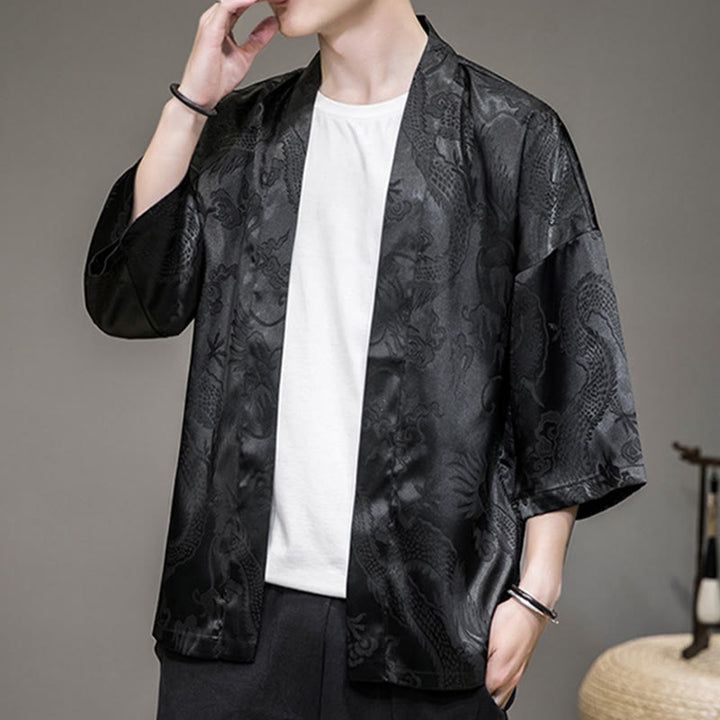 Buddha Stones Dragón Chino Chaqueta Frontal Abierta Kimono para Hombre - image 13