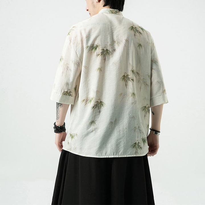 Camiseta de media manga con estampado de hojas de bambú amarillas y verdes de Buddha Stones, camiseta para hombre - image 2