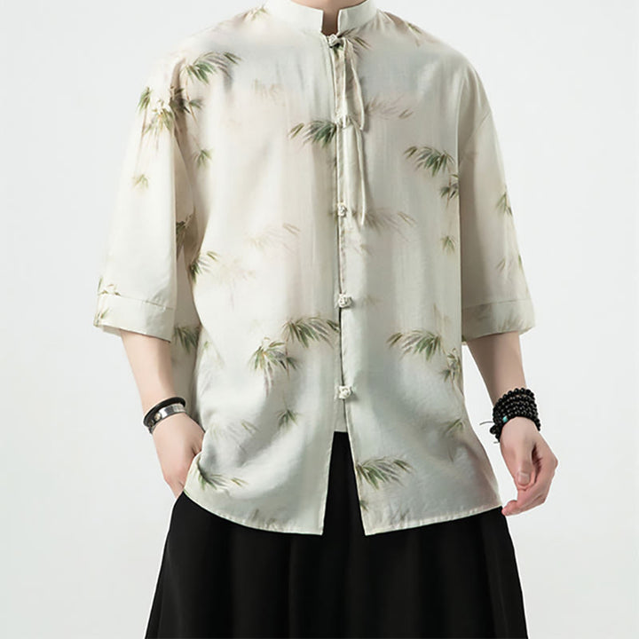 Camiseta de media manga con estampado de hojas de bambú amarillas y verdes de Buddha Stones, camiseta para hombre - image 4