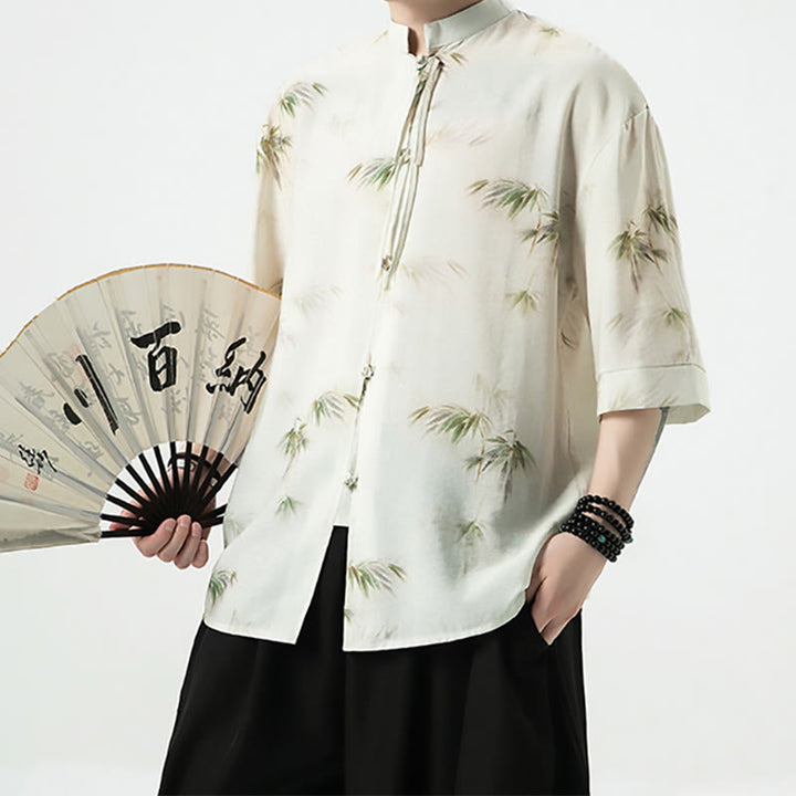 Camiseta de media manga con estampado de hojas de bambú amarillas y verdes de Buddha Stones, camiseta para hombre - image 3