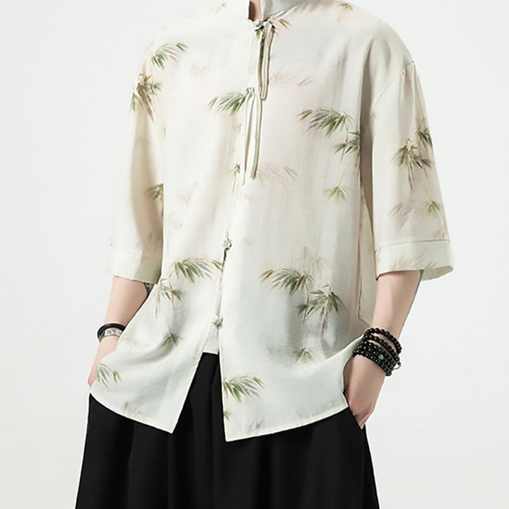 Camiseta de media manga con estampado de hojas de bambú amarillas y verdes de Buddha Stones, camiseta para hombre - image 5