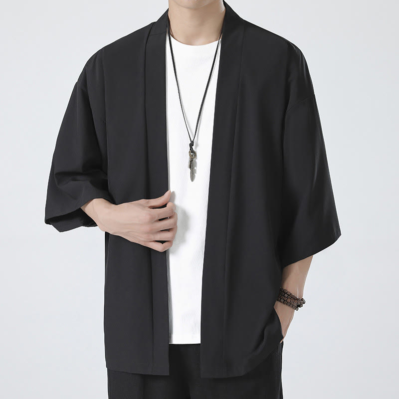 Chaqueta tipo kimono con abertura frontal de color liso con Buddha Stones para hombre - image 1