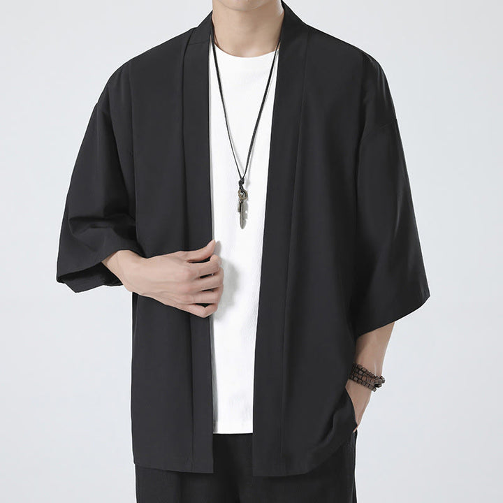 Chaqueta tipo kimono con abertura frontal de color liso con Buddha Stones para hombre - image 1
