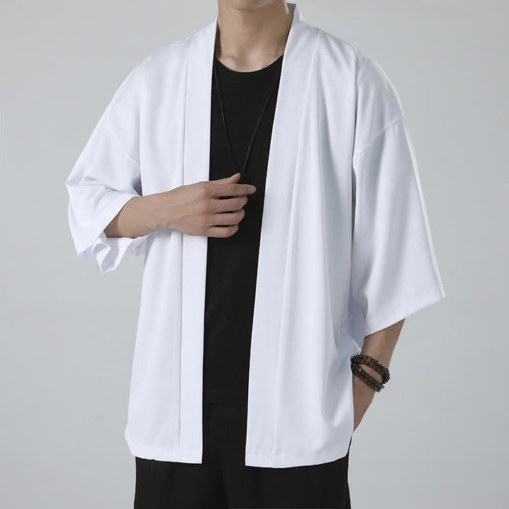 Chaqueta tipo kimono con abertura frontal de color liso con Buddha Stones para hombre - Blanco (solo chaqueta) - US/UK/AU46, EU56 (5XL) - image 7