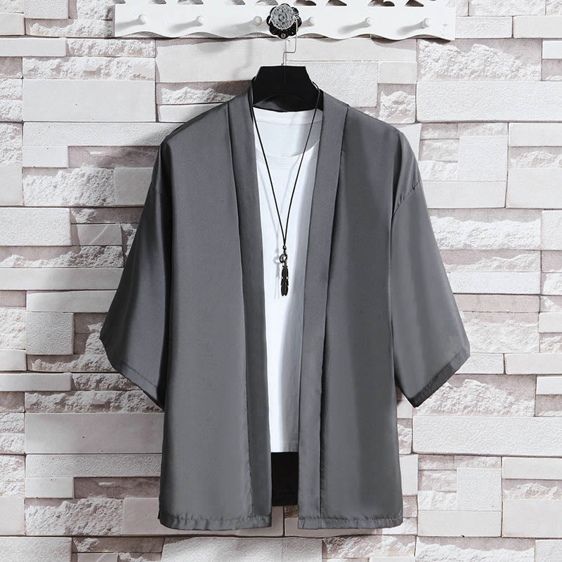 Kimono de hombre con chaqueta abierta de color liso y Buddha Stones - Gris oscuro (solo la chaqueta) - US/UK/AU46, EU56 (5XL) - image 16