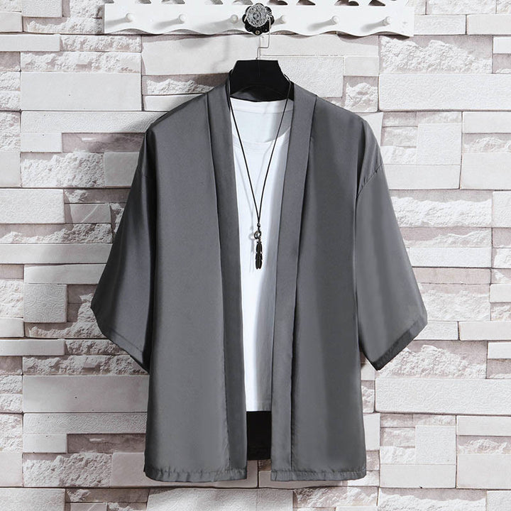 Chaqueta tipo kimono con abertura frontal de color liso con Buddha Stones para hombre - Gris oscuro (solo la chaqueta) - US/UK/AU46, EU56 (5XL) - image 16