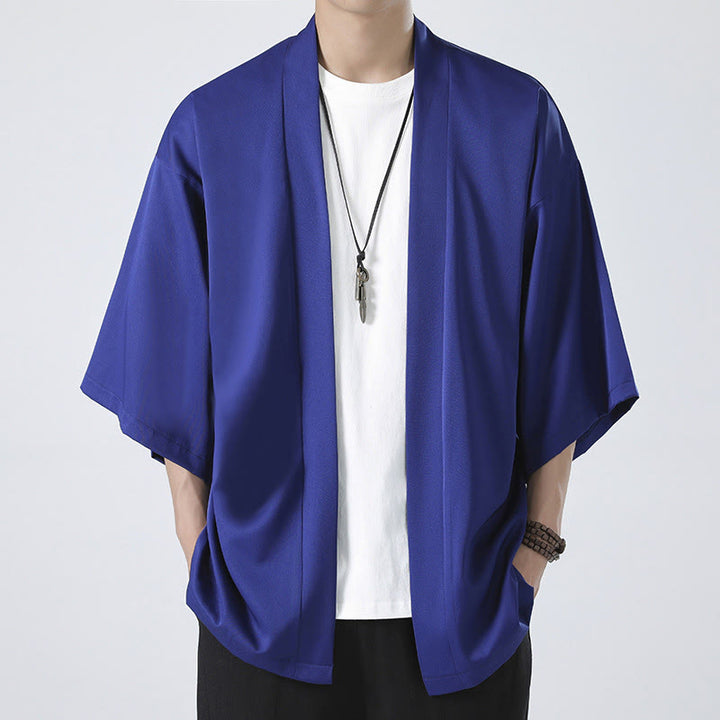 Chaqueta tipo kimono con abertura frontal de color liso con Buddha Stones para hombre - Azul (solo chaqueta) - US/UK/AU46, EU56 (5XL) - image 20