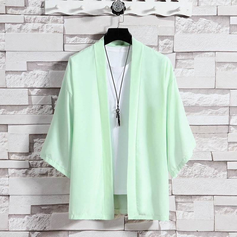 Chaqueta tipo kimono con abertura frontal de color liso con Buddha Stones para hombre - Verde (solo chaqueta) - US/UK/AU46, EU56 (5XL) - image 24