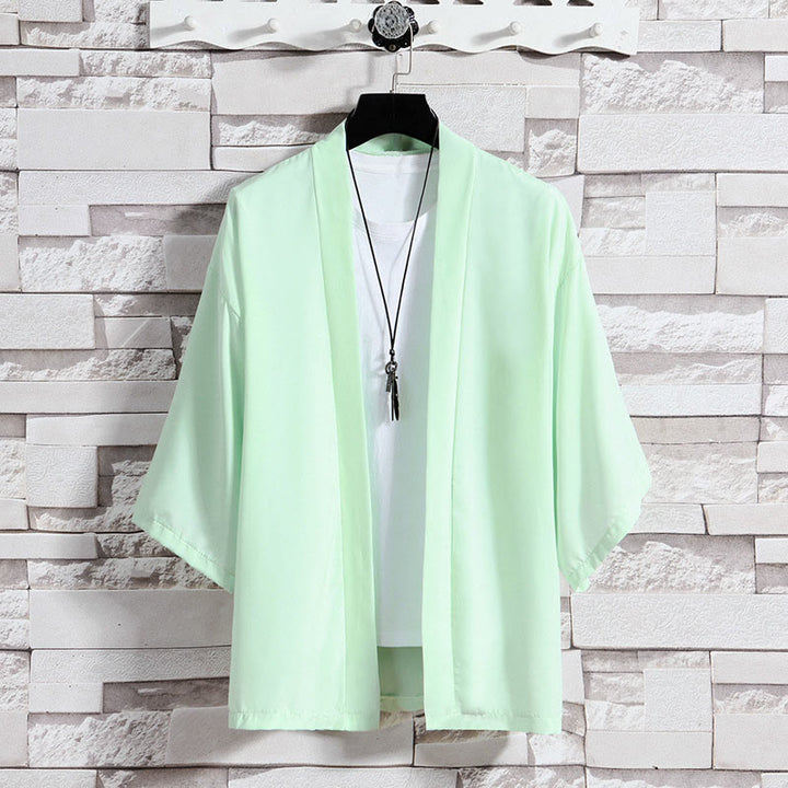 Chaqueta tipo kimono con abertura frontal de color liso con Buddha Stones para hombre - Verde (solo chaqueta) - US/UK/AU46, EU56 (5XL) - image 24